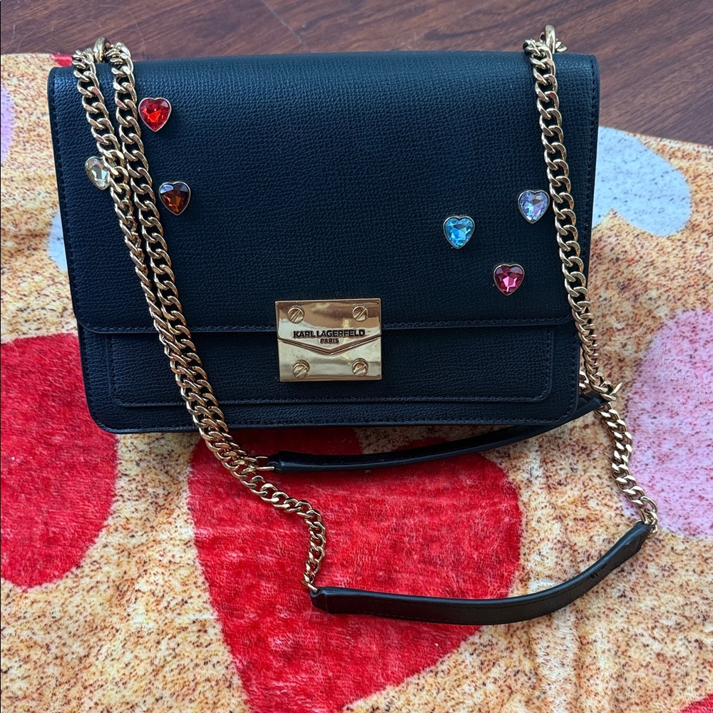 Karl Lagerfeld Black Crossbody Bag with Gold Chain